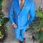 Costum Albastru deschis, Sacou si Pantalon, 100% Lana - C5428