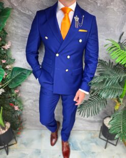 Autre point de vue sur le principe Costum Indigo, nasturi aurii, Sacou si Pantalon, 100% Lana - C5430