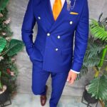 Abito Indigo, bottoni dorati, giacca e pantaloni, 100% Lana - C5430