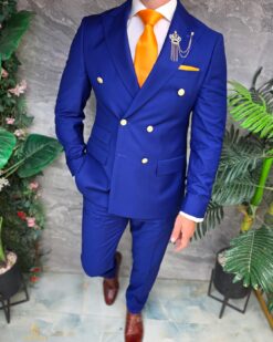 Costume Indigo, boutons dorés, veste et pantalon, 100% Laine - C5430