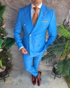 Costume bleu clair, veste et pantalon, 100% laine - C5428