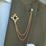 Metal jacket chain, Gold, Black stone - LT232