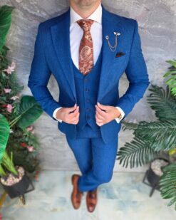 Costum de bărbați, Albastru: Sacou, Vesta si Pantalon- C5438 – Image 4