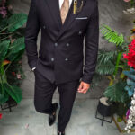 Costume pour homme noir, à double boutonnage – texturé - C5423