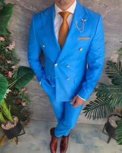 Autre point de vue sur le principe Costum Albastru deschis, Sacou si Pantalon, 100% Lana - C5428