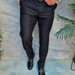 Pantalones elegantes, azul marino, corte ajustado - PN869
