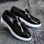 Men's casual loafers, black patent, ultra-lightweight thick sole – AD918