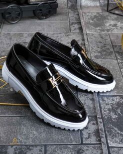 Mocasini de barbati casual, negri lacuiti, talpa inalta ultra-usoara – AD918