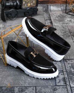 Mocasines casuales para hombre, negros, con suela alta ultraligera – AD919