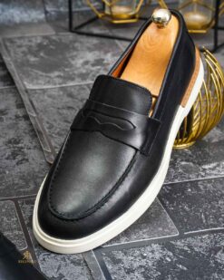 O perspectivă alternativă asupra modelului Pantofi Loafers Reginald, negri, din piele 100% naturala - P1971
