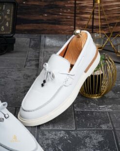 Mocasini de barbati casual, albi, talpa inalta ultra-usoara – AD923 - imagine 5