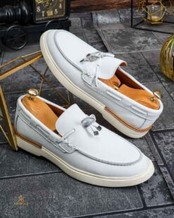 Mocasini de barbati casual, albi, talpa inalta ultra-usoara – AD923 - imagine 3