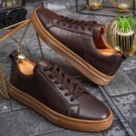 Adidași bărbătești din piele naturală – model premium, maro- AD920