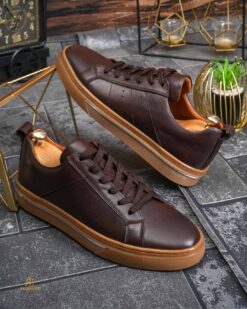 Scarpe da ginnastica da uomo in pelle naturale – modello premium, marroni – AD920