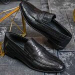 Pantofi Loafers Reginald, negri cu model, din piele 100% naturala - P1993