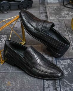 Pantofi Loafers Reginald, negri cu model, din piele 100% naturala - P1993