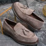 Pantofi Loafers Reginald, Piele Întoarsă maro taupe-100% naturala - P1992