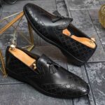 Pantofi Loafers Reginald, negri cu model, din piele 100% naturala - P1986