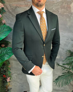 Sacou de bărbați, Slim Fit, Verde- inchis cu nasturi aurii-SC1120 - Image 4