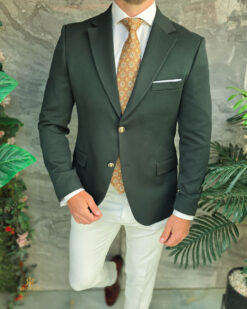 Sacou de bărbați, Slim Fit, Verde- inchis cu nasturi aurii-SC1120 - Image 5