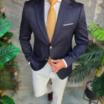 Men's blazer, Slim Fit, Navy Blue, Gold buttons-SC1119