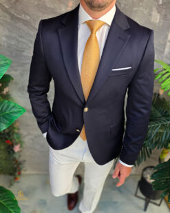 O perspectivă alternativă asupra modelului Sacou de bărbați, Slim Fit, Bleumarin, Nasturi aurii-SC1119