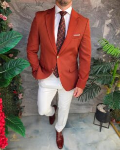 Sacou de bărbați, Slim Fit, Maro-Caramiziu, nastrui aurii-SC1117 – Image 4