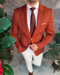 Sacou de bărbați, Slim Fit, Maro-Caramiziu, nastrui aurii-SC1117 – Image 3
