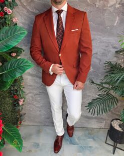 Sacou de bărbați, Slim Fit, Maro-Caramiziu, nastrui aurii-SC1117 – Image 5