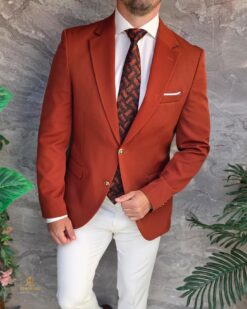 Sacou de bărbați, Slim Fit, Maro-Caramiziu, nastrui aurii-SC1117 – Image 6