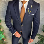 Veste pour homme, coupe slim, bleu marine, boutons dorés - SC1114