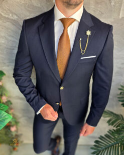 Sacou de bărbați, Slim Fit, Bleumarin, Nasturi aurii-SC1114