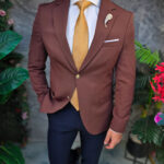 Men's Blazer, Slim Fit, Brown, gold buttons-SC1115