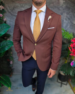 Sacou de bărbați, Slim Fit, Maro, nastrui aurii-SC1115