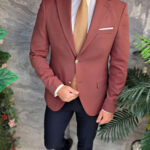Veste pour homme, coupe slim, marron, avec des boutons dorés - SC1113