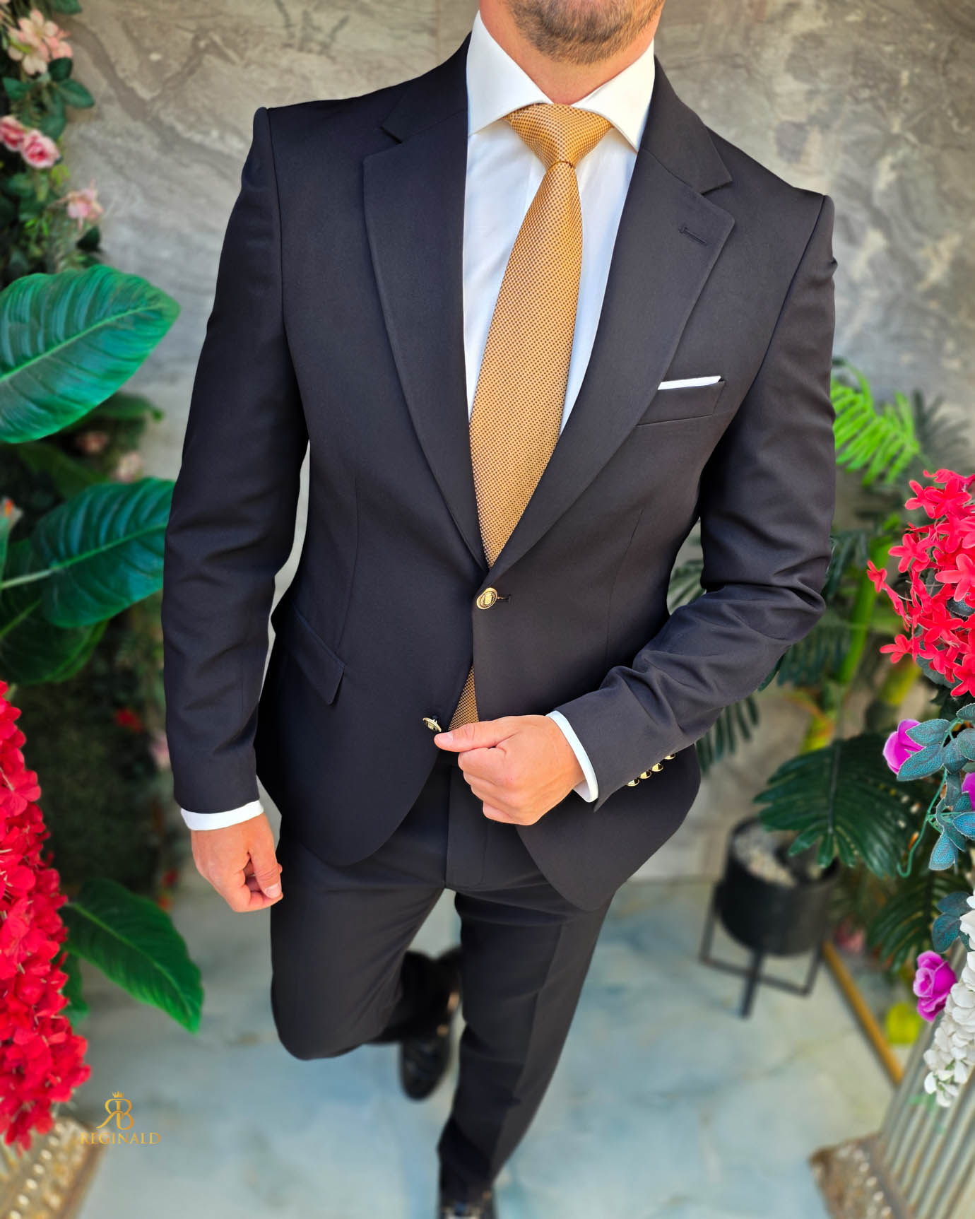 Sacou de bărbați, Slim Fit, Negru, Nasturi aurii-SC1118 - immagine 3
