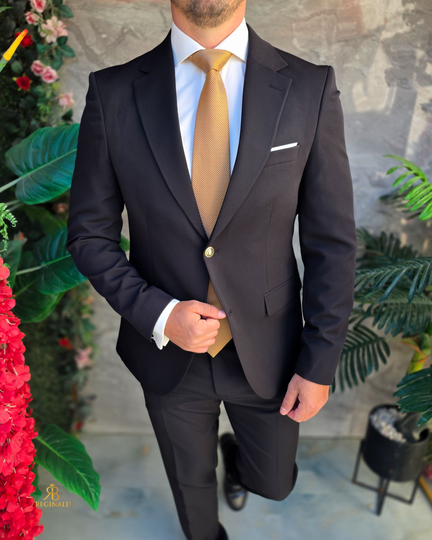 Sacou de bărbați, Slim Fit, Negru, Nasturi aurii-SC1118 - immagine 5