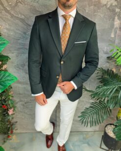 Sacou de bărbați, Slim Fit, Verde- inchis cu nasturi aurii-SC1120