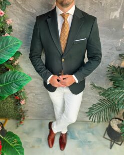 O perspectivă alternativă asupra modelului Sacou de bărbați, Slim Fit, Verde- inchis cu  nasturi aurii-SC1120