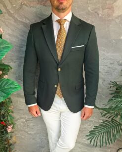 Sacou de bărbați, Slim Fit, Verde- inchis cu nasturi aurii-SC1120 - Image 3