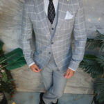 Costume pour homme, gris clair à carreaux : veste, gilet et pantalon - C5468