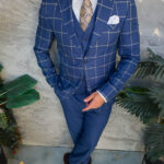 Men's dark blue checked suit: Jacket, waistcoat and trousers - C5469