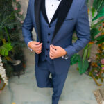 Costum Albastru inchis cu catifea neagra, NAS/MIRE, Sacou,Vesta, Pantalon, Papion- C5521