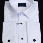 Men's white cotton shirt with cufflinks, cutaway collar - CR193