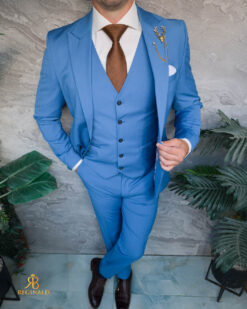 Costum de bÄrbaČi, Albastru: Sacou, Vesta si Pantalon - C5474 - immagine 3