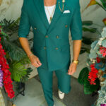 Men's suit, green with short sleeves, gold buttons: Jacket and trousers - C5502