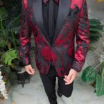 Abito nero/rosso, stampa 3D, NAS/MIRE, giacca, gilet, pantaloni, papillon - C5524