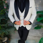 Costum Alb-ivoire, NAS/MIRE, Sacou,Vesta, Pantalon, Papion- C5523