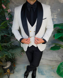 Costum Alb-ivoire, NAS/MIRE, Sacou,Vesta, Pantalon, Papion- C5523