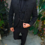 Traje negro con estampado 3D, NAS/MIRE, chaqueta, chaleco, pantalón y pajarita - C5512